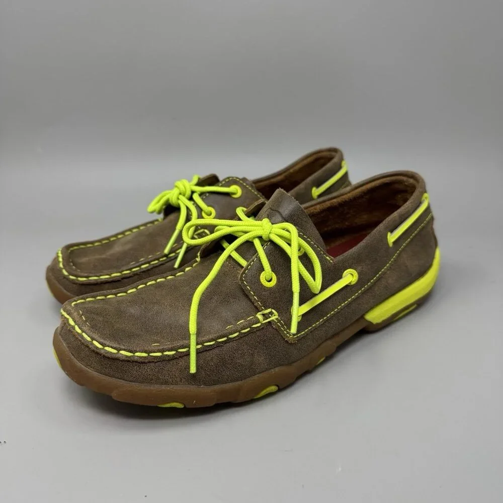 Twisted X Ladies Bomber Neon Yellow Driving Mocs Boat Shoes WDM0010 Size 9.5M